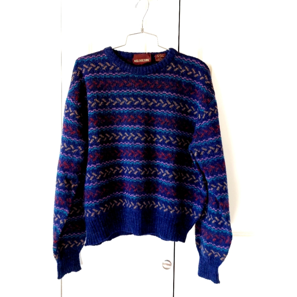 Navy Blue Fairisle Mohair Sweater size Large Moss Creek Trader
